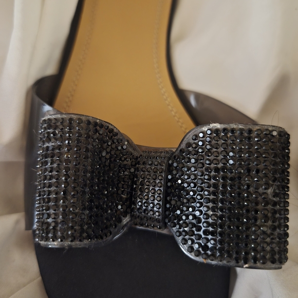ZARA Black Bow Slide Flats – Rhinestone Bow – Size 37 - Picture 3 of 6